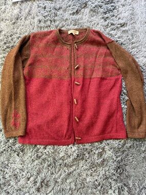 Waliki Red and Brown Toggle-Front Knit Cardigan